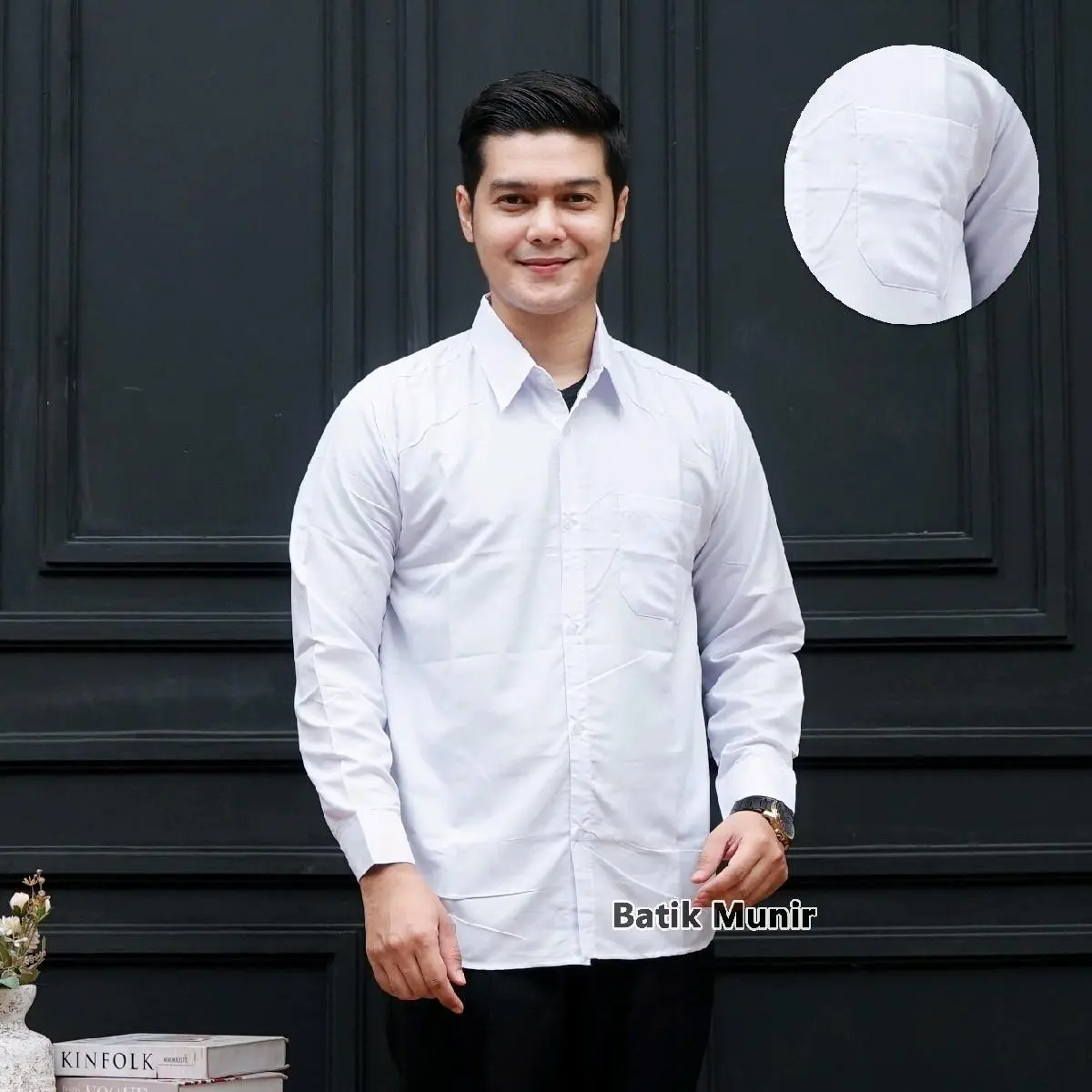 Kemeja Pria Casual Putih Polos Slimfit Lengan Panjang Baju Kemeja Kerja Kantor Formal Bahan Katun