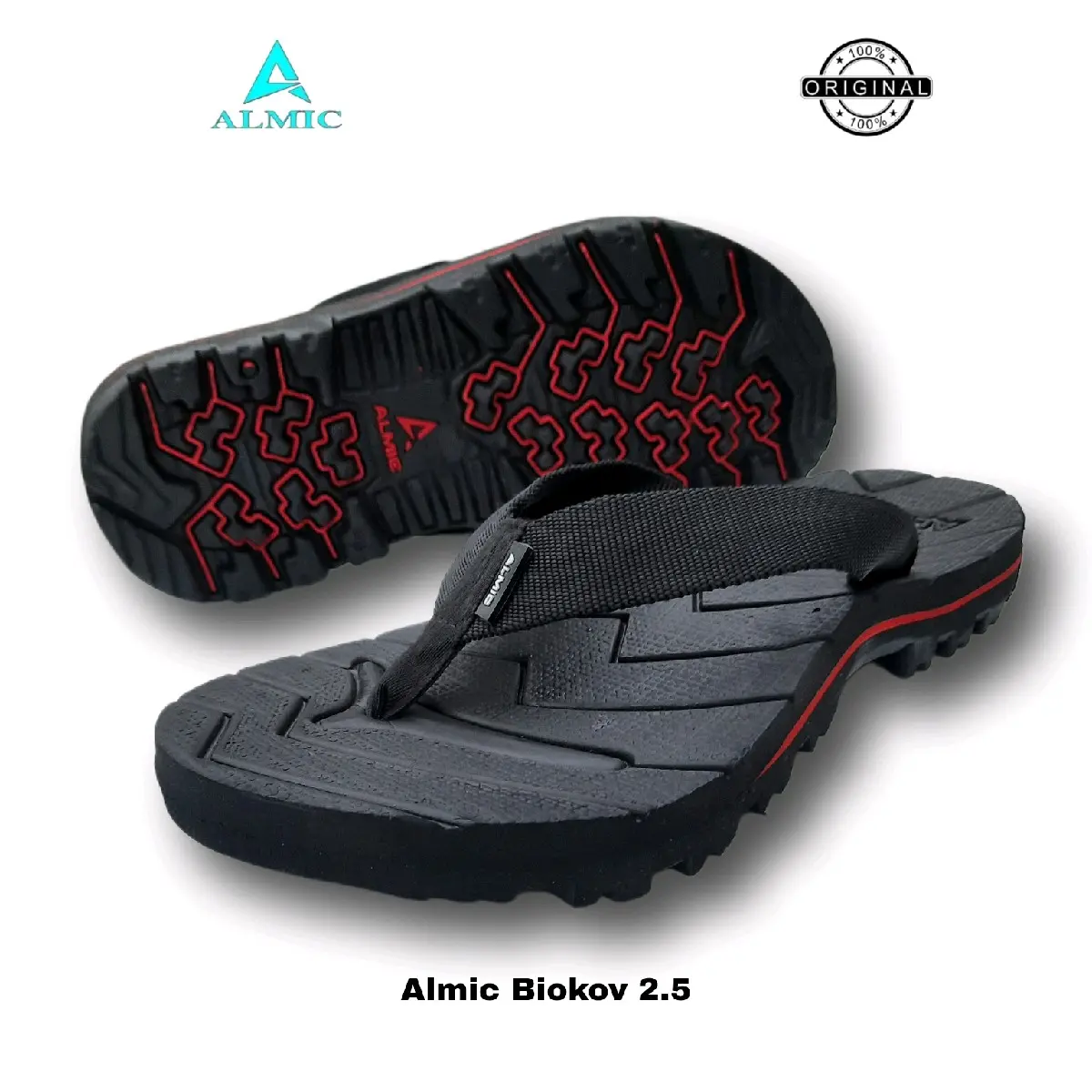 ALMIC-Sandal Jepit Gunung Adventure Biokov 2.5 Original Sendal Jepit Outdoor pria wanita Karet Hitam