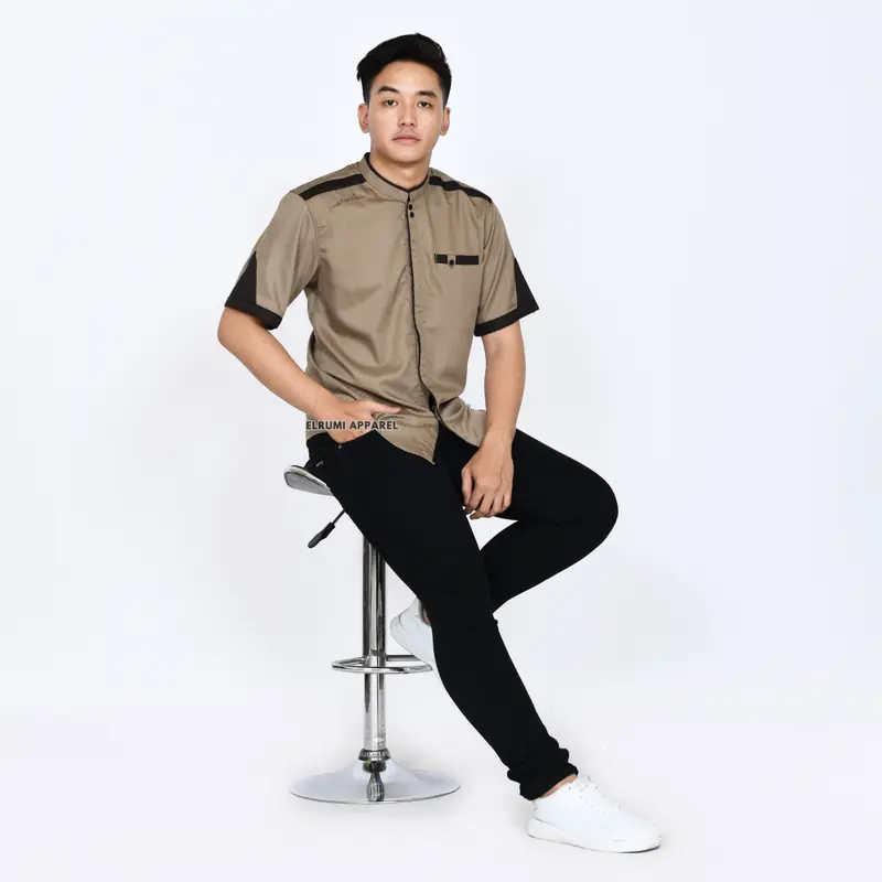 El rumi Kemeja Baju Koko Muslim Atasan Pria Dewasa Lengan Pendek Pria Motif Yusinsun Bahan Katun Toyobo Nyaman Katun 2