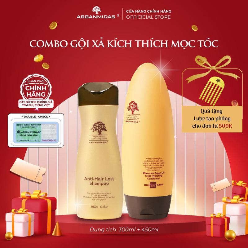 Combo dầu gội ngăn rụng và hỗ trợ mọc tóc Arganmidas  (300ml) và dầu xả siêu dưỡng ẩm Arganmidas (450ml)