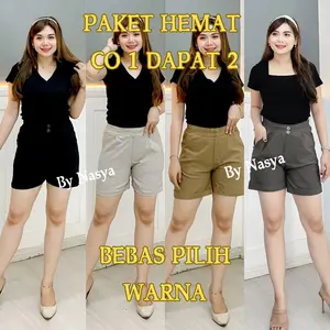 NASYA.CO-PAKET HEMAT CO 1 DAPAT 2 HOTPANS WANITA POLOS bahan katun halus melar bb 40-85kg celana pendek wanita jumbo Kancing Karet Nyaman Shorts