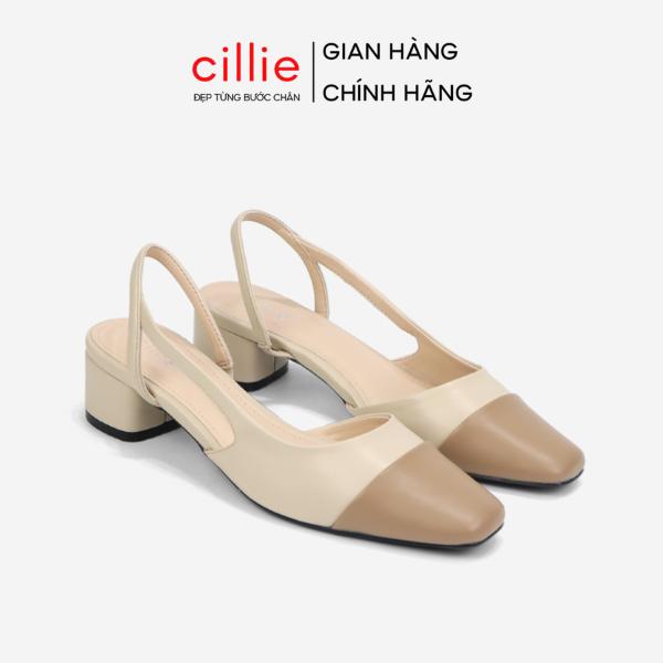 Giày Slingback Cao Gót Nữ Cillie Phối Màu Thời Trang Đế Vuông Gót cao 3cm 3p 1114