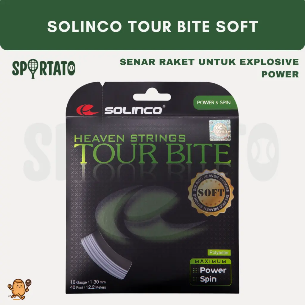 SOLINCO Tour Bite Soft String for Explosive Power | Senar Raket Tenis Polyester | Power | Spin