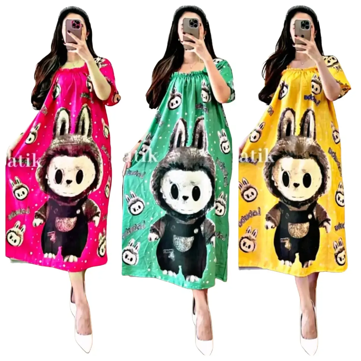 paket hemat 3 pcs daster Fuji jumbo busui karet dada motif { labubu }  Wanita Batik Nyaman Rayon Dress