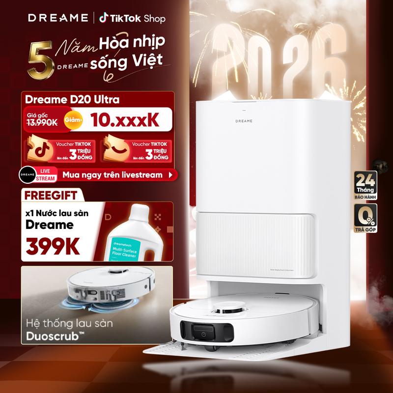   TẶNG NLS 1L  Robot hút bụi lau sàn Dreame D20 Ultra - Bản Quốc Tế - Bảo Hành 24 Tháng 