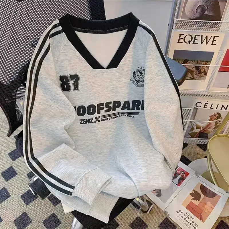 Sweater Wanita Hoofspark 87 Vneck Oversize Wanita Basic Oblong Bigsize Fleece Nyaman - Crewneck Oversize 2