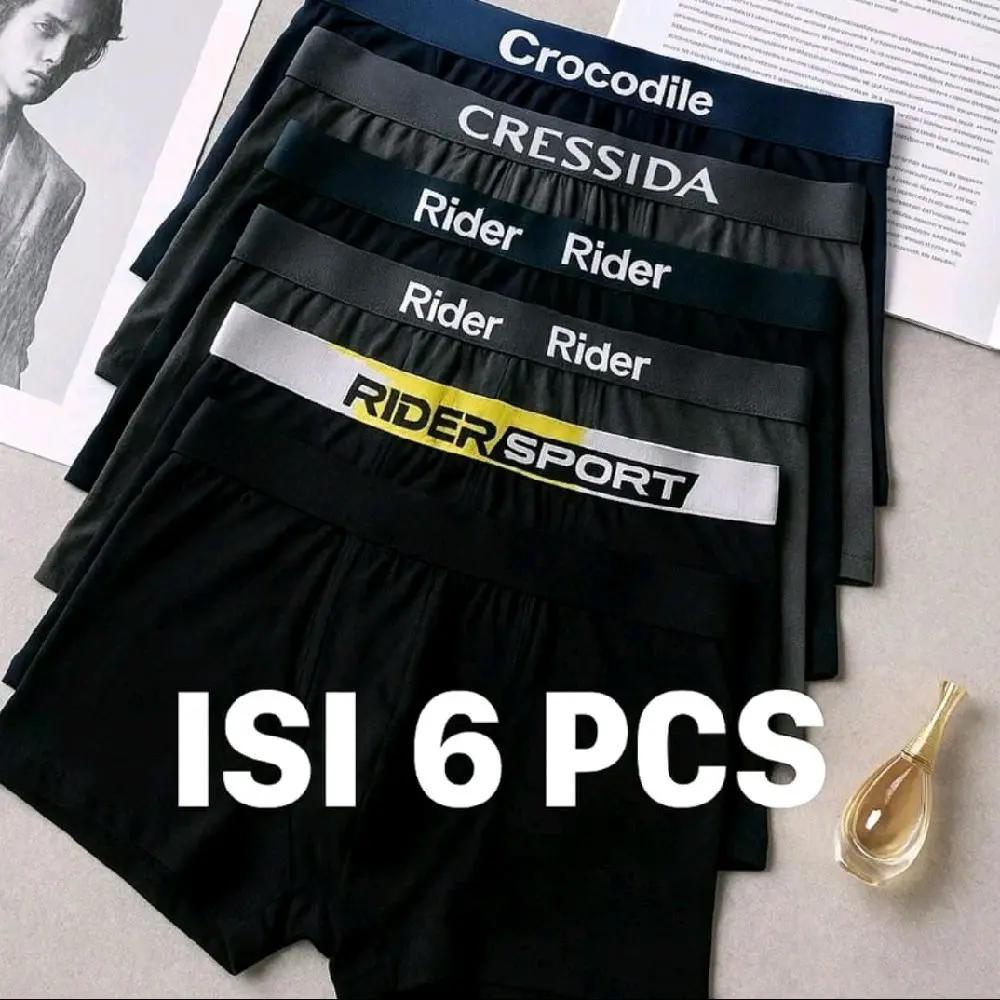 6 PCS Celana Dalam Laki-Laki Boxer Pria Santai Motif Random Warna Cerah - Nyaman & Stylish  Kotak Hitam Dewasa