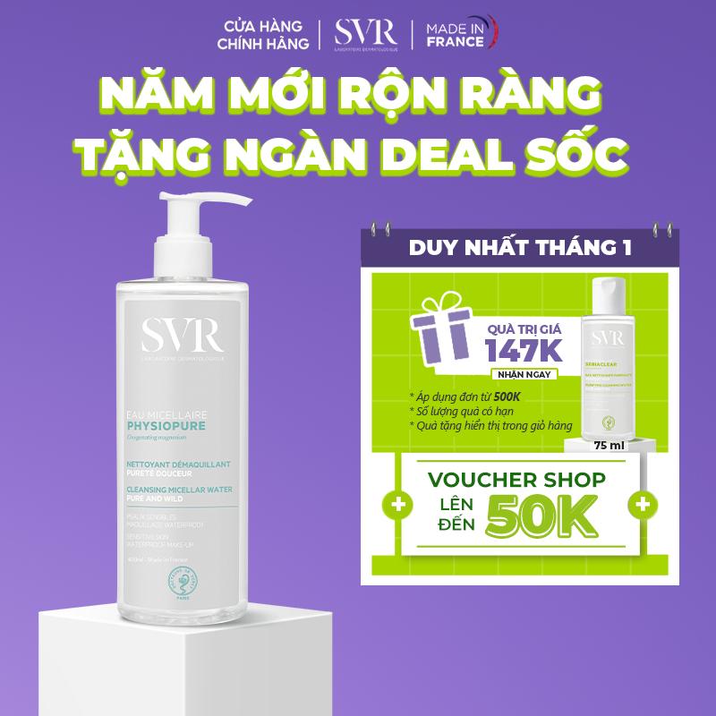 Nước tẩy trang giúp làm sạch da mặt dùng được cho cả mắt và môi SVR PHYSIOPURE Eau Micellaire 400ml