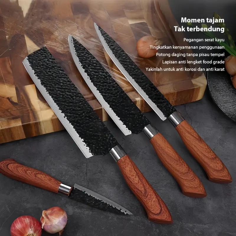 Pisau Dapur Set Tajam Kitchen Knife Set Black Knife Diamond Set 6in1 Pisau Dapur Set isi 6 pcs WoodenHolder Kitchen Knife Set Kitchenware 3
