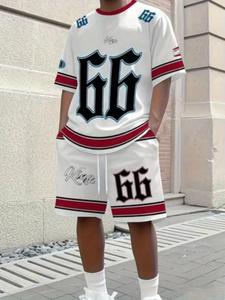 Conjunto de hombre de 2 piezas con estampado 3D: camiseta de manga corta y shorts, ropa casual para el día a día, diseño con paneles a rayas, moda veraniega, estilo moderno