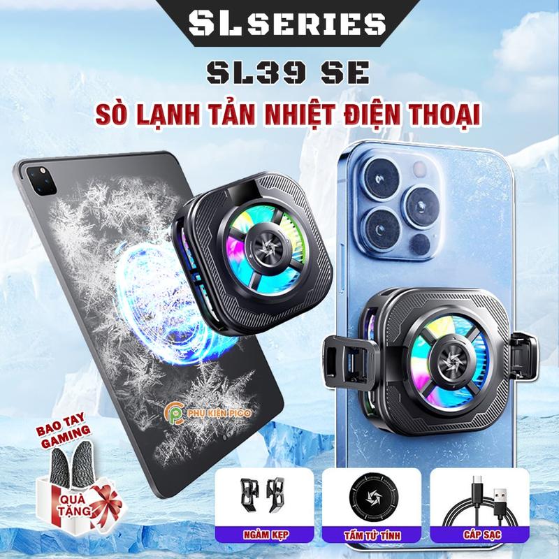  Quạt tản nhiệt điện thoại sò lạnh từ tính có ngàm kẹp rời SL39 SE Led RGB Gaming hỗ trợ tăng FPS Game Mobile Liên Quân Pubg FF 