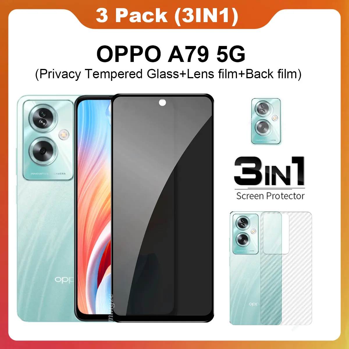 For OPPO A79 5G Anti-Spy Privacy Tempered Glass OPPO A79 Screen Protector+lens film+back film