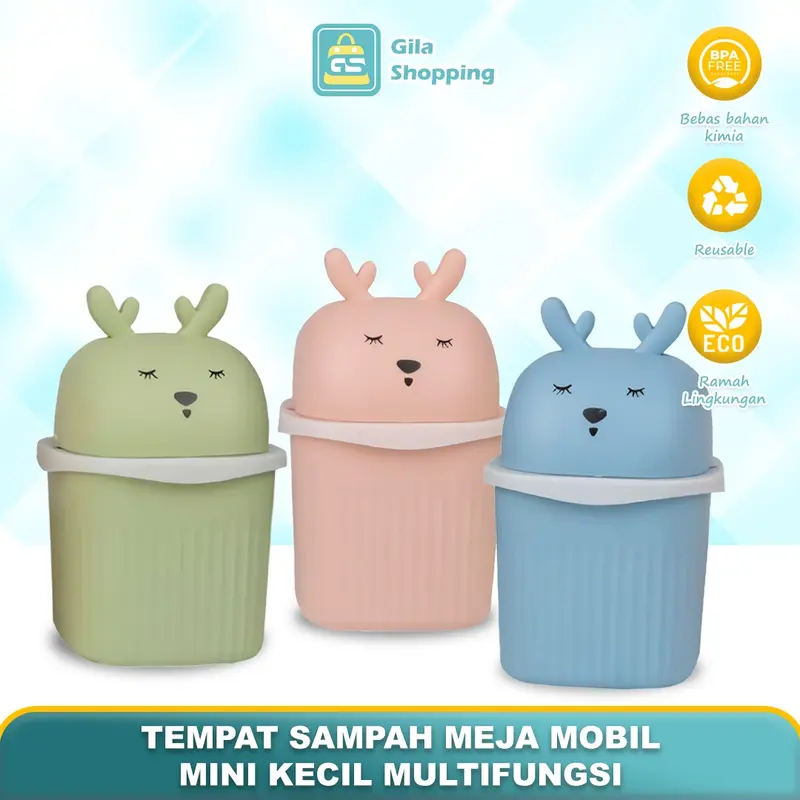 Tempat Sampah Meja Mobil Mini Kecil Multifungsi Motif Karakter Rusa Lucu-5434 0