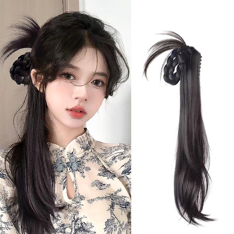 Ekor kuda jalinan lembut Alamiah, rambut palsu kerinting gaya Cina ...