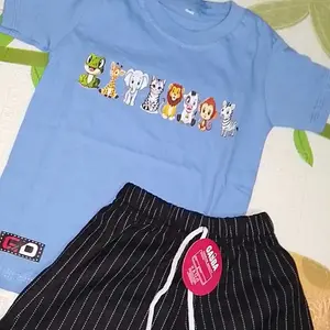 Gasba setelan anak motif hewan kaos combed