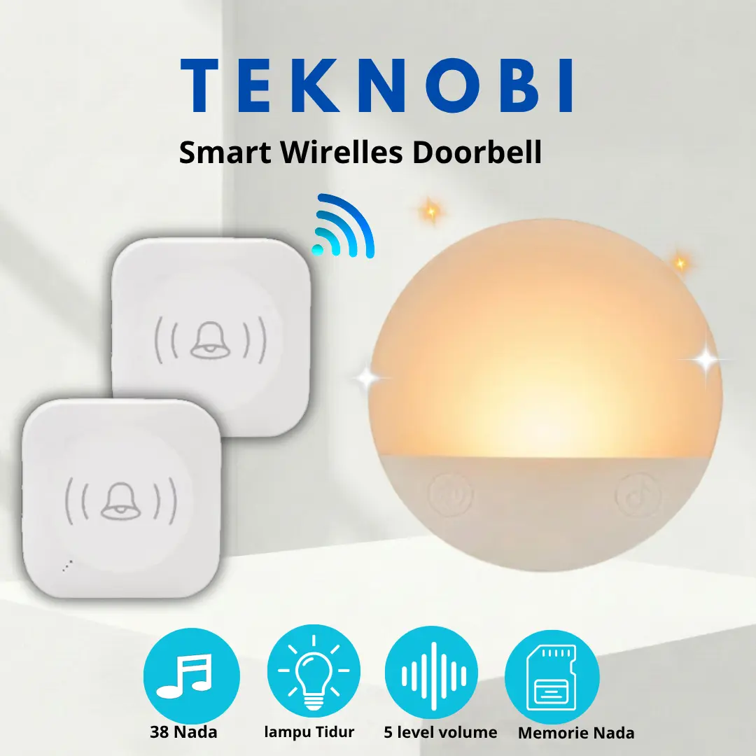 Teknobi Bel Rumah Lampu Tidur Malam 2 in 1 Wireless Door Bell 2 Tombol T02