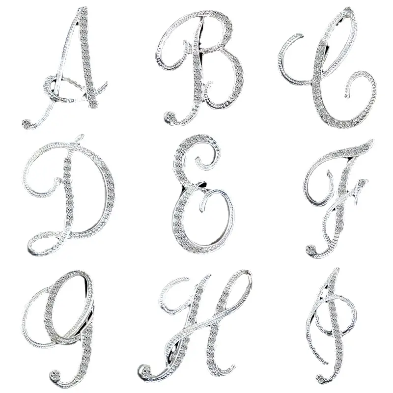 Rinhoo A-Z 26 Letter Brooch For Women Men Rhinestone Crystal Silver Color Metal Pins Jewelry Accessories Birthday Gift