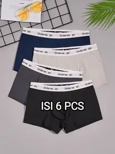 ISI 6 PCS Celana Dalam Pria Boxer Spandex Cool Silk yng Lagi Viral Hitam Katun Lembut Nyaman Polyester Pendek M Seamless briefs