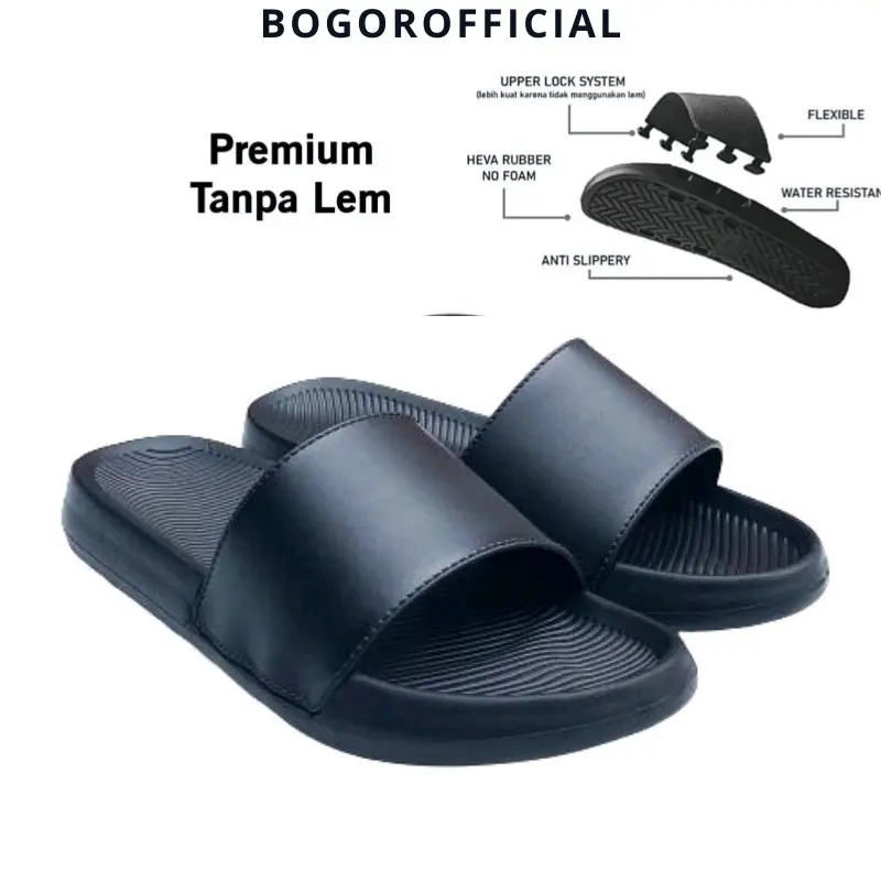 Sandal Selop Hitam Polos Ringan Fleksibel Sandal Slip-on Pria Terbaru Bahan Pylon Ringan Size 39-43 Sandal Slide Terbaru