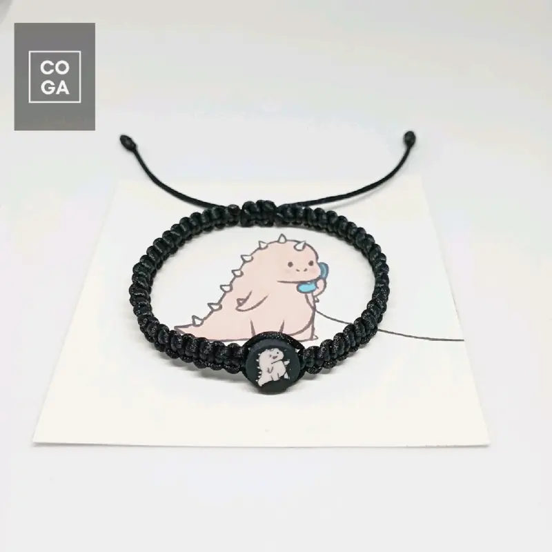 (Free Box & Stiker) Gelang Couple Dino Hijau dan Pink Couple Bracelets Dino Unisex Untuk Pria dan Wanita Gelang Dino Anyam Gelang Daily Magnet 4
