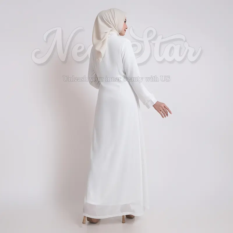 NewStar - Gamis Putih Premium Baju Lebaran 2025 Model Baru Elegan Abaya Turkey Muslim Wanita Mewah Terbaru B37 2