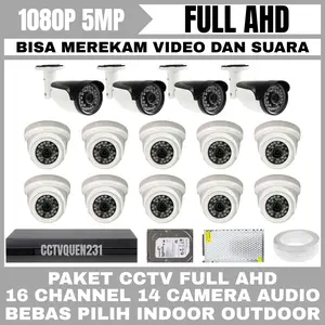 Paket cctv full ahd 5mp 16 channel 14 camera 1080p audio series kamera cctv komplit
