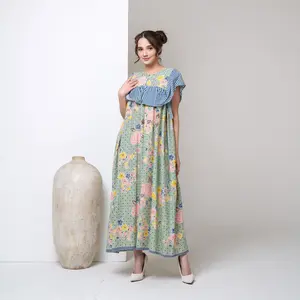 [GudangSalen]Salsabila Dress Jumbo DasterWanita Bumil Motif Batik Bahan Rayon Kekinian  Midi Panjang
