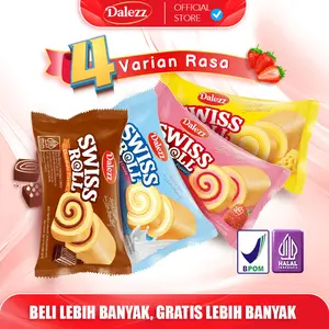 Dalezz Swiss Roll Aneka Rasa Strawberry Cheese Chocolate Milk Cake Gulung Lembut Halal 4 Varian Rasa 18g Per Pack