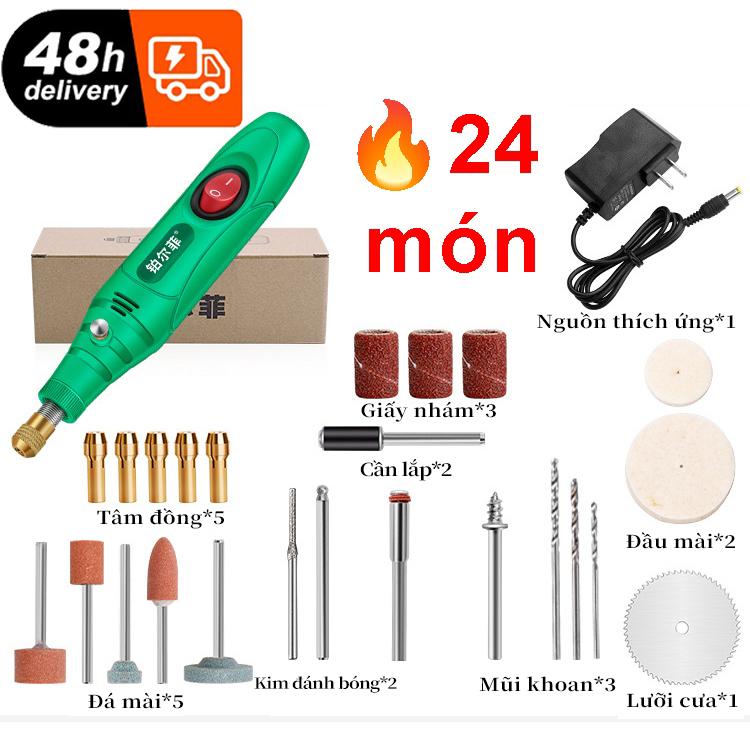Máy khoan mài cắt cầm tay mini hoặc phụ kiện bộ 24 món - khoan mài decor - Máy khoan điện có dây cắm điện loại nhỏ 3.6V, kèm cưỡi cưa HSS dùng để mài và đánh bóng trang sức, cắt gỗ và thủy tinh