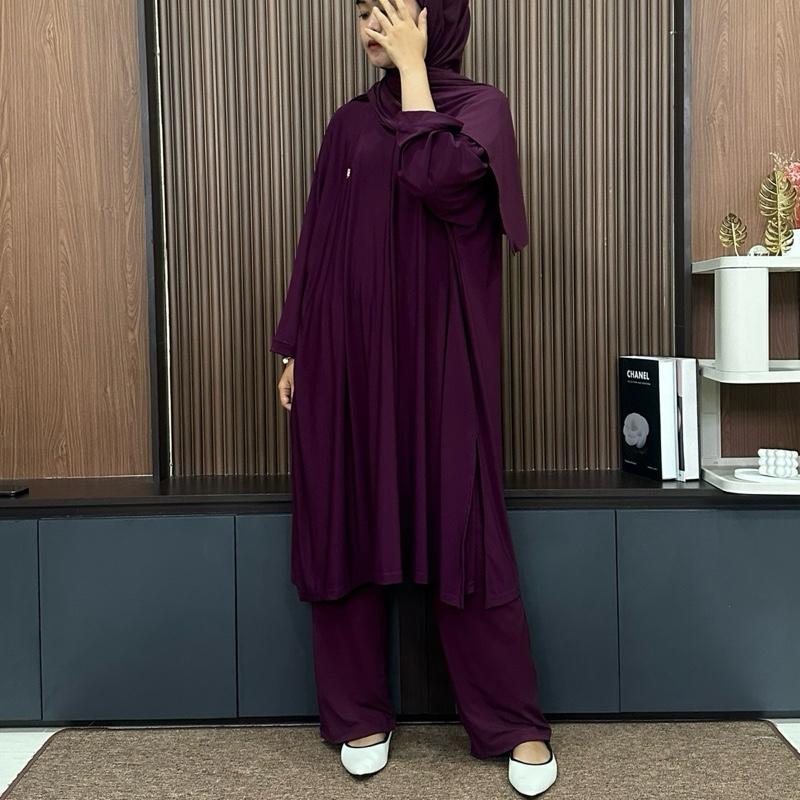 RAABIHA | Mahira Set Celana (tanpa Hijab) | Oneset Jersey Muslim Remaja | Setelan Wanita Basic Santai Dan Kasual 2