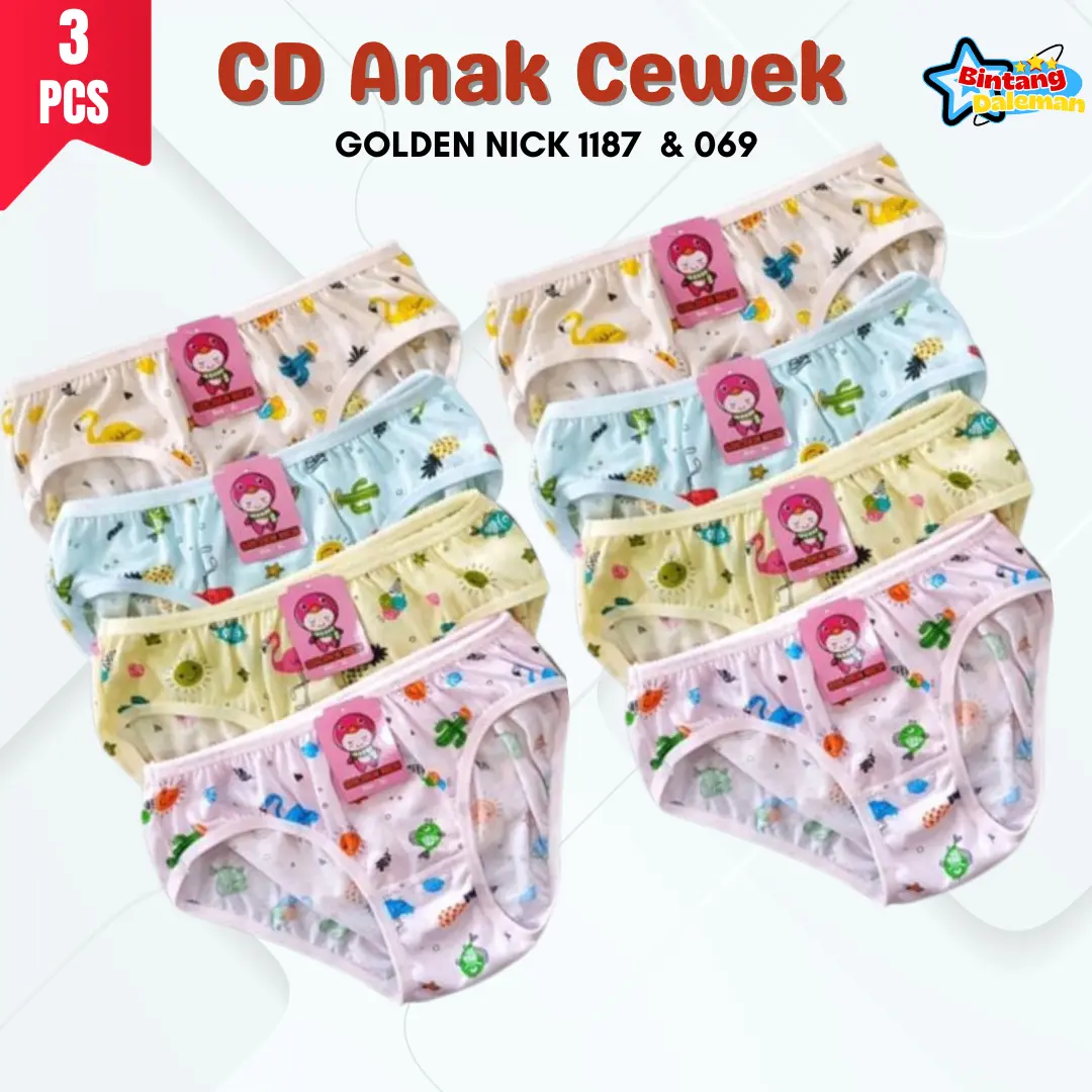 6 Pcs Celana Dalam Anak Perempuan Golden Nick 1187 CD Pakaian Dalam Wanita – CD Anak Perempuan Golden Nick Motif Bergambar-Celana Dalam Golden Anak Perempuan Bahan Katun Lembut Tebal Motif Cuci Dingin S UnderwerXL Kapas nickanak Fashion