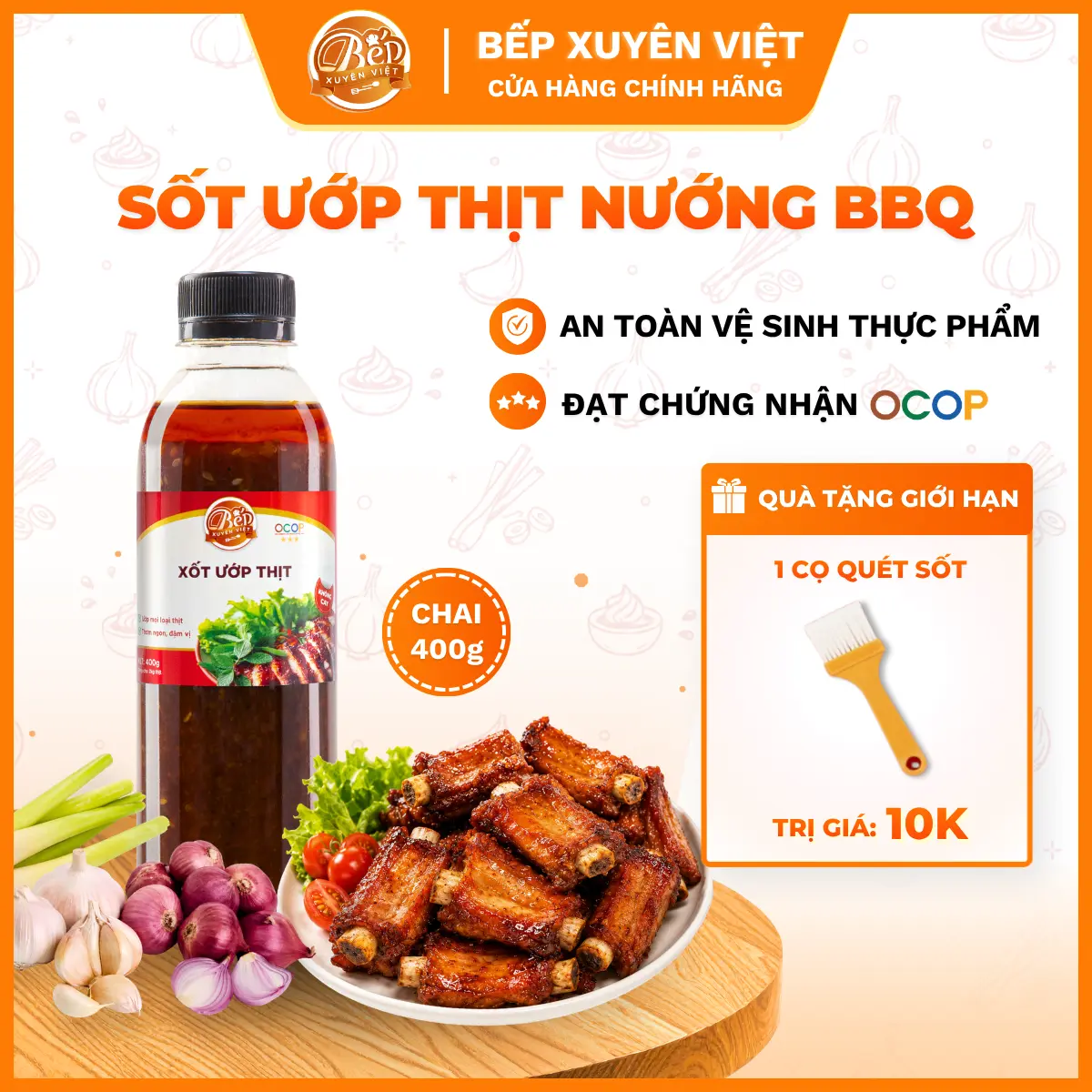 Sốt Ướp Thịt Đa Năng Vị BBQ Bếp Xuyên Việt 400G, Thịt & Hải Sản Tiện Lợi, Đậm Đà Không Cay Trẻ Em Yêu Thích