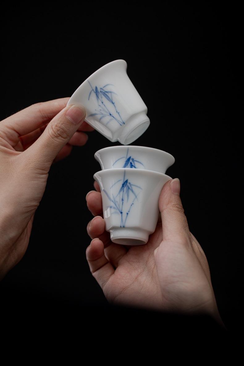 Product Introduction of Bamboo Sancai covered bowl hand-painted ceramic single large high-end Dehua white porcelain tea bowl Kung Fu tea set gift 14