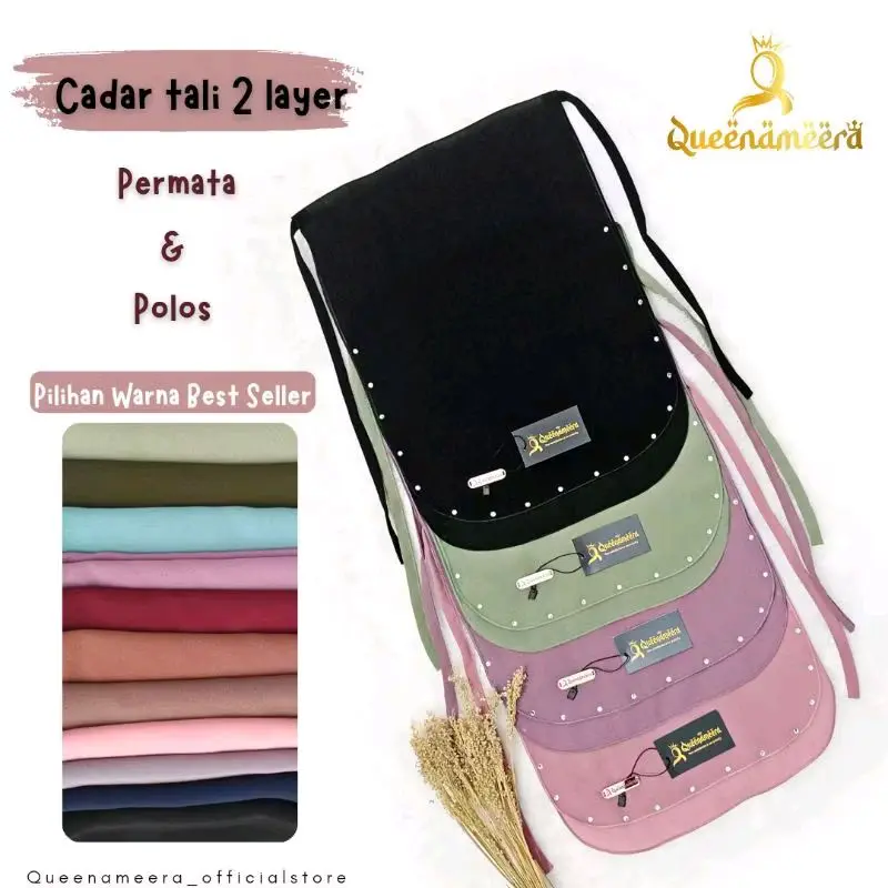 Cadar 2 layer Permata & polos ceruty babydoll \ cadar tali 2 lapis murah terjangkau berkualitas by Queenameera