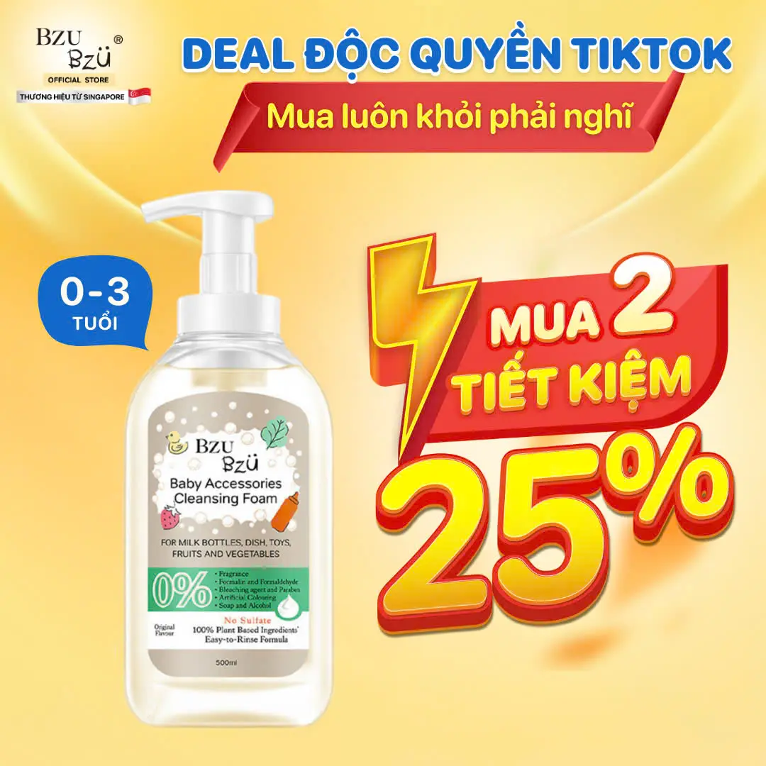 Chai Nước Rửa Bình Sữa, Đồ Dùng Em Bé BZUBZU Tạo Bọt, Thành Phần Thực Vật An Toàn Cho Bé Chai 500ml Baby Accessories Cleansing Foam