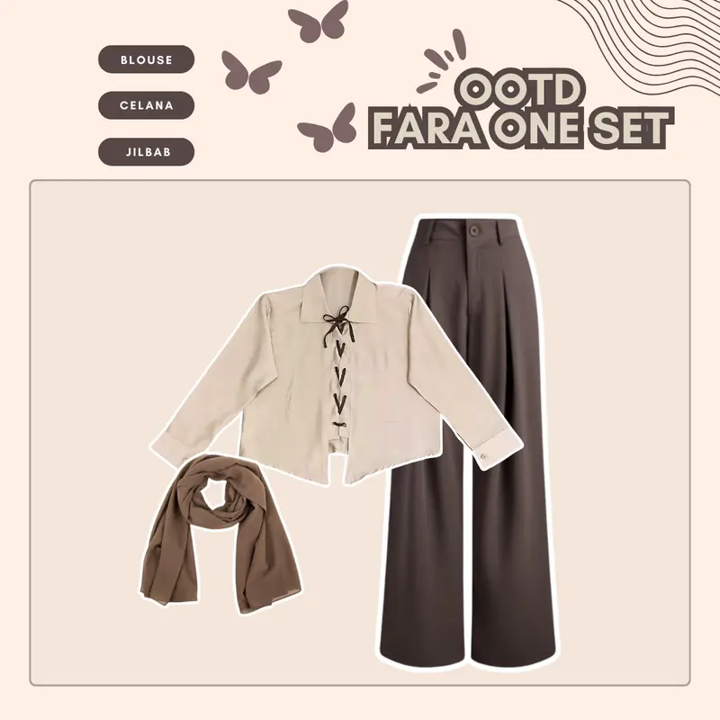 OOTD Hijab Style One Set 3 in 1 ( Blouse + Celana + Pashmina ) Setelan Wanita Kekinian - LS104 Baju Remaja Katun 1