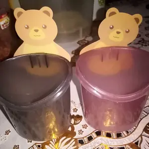 Holder Tempat Sikat Gigi Model Tempel Motif Beruang Imut & Classy dengan Cup Anti Genangan Air 11x9 cm