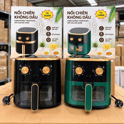Nồi Chiên Không Dầu 15L 1500W Đa Năng, Cửa Kính Trong Suốt, Núm Chỉnh Nhiệt Độ Thời Gian
