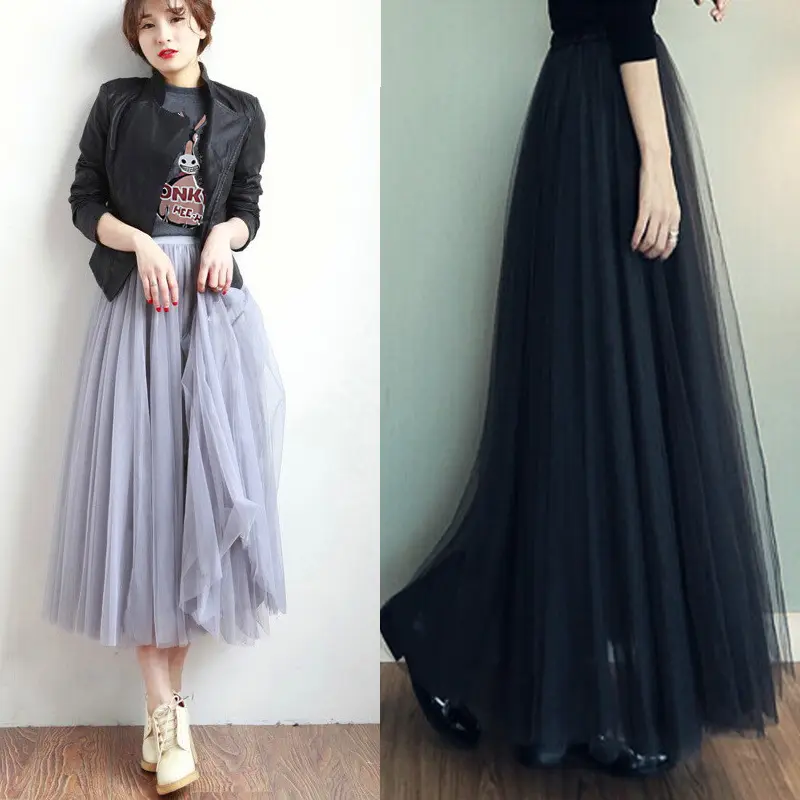 Mcjoden-Princess (3layers) Tutu Tulle skirts elastic high waist long skirt women's Tutu maxi pleated skirt