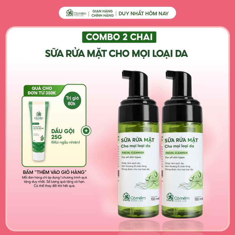 Combo 2 Sữa Rửa Mặt Cho Mọi Loại Da Cỏ Mềm Chiết Xuất Tơ Tằm 150ml Giúp Làm Sạch Dịu Nhẹ