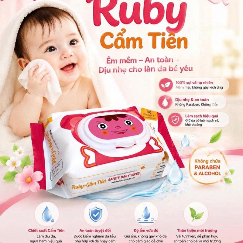 Combo 10 gói khăn ướt baby ruby- Em mịn màng, an toàn, dịu nhẹ cho làn da vải dày 300-350gr