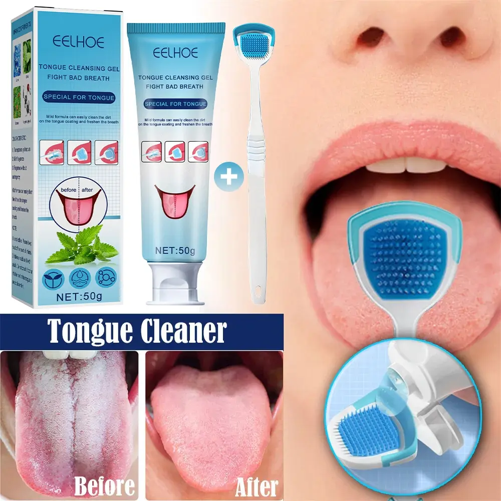 Gel Pembersih Lidah + Sikat Lidah Melawan Nafas Bau Dan Panas Dalam Tongue Cleaner Alat Anak Pembersih Lidah Dewasa Tongue Cleansing Gel Menyegarkan Nafas Dan Membersihkan Mulut Secara Efektif