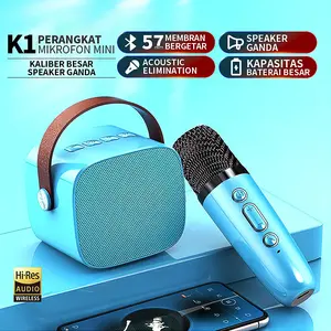 Speaker Karaoke Mini K1 Bluetooth Set Premium Mic K1 Lengkap Speaker Bluetooth Mikrofon Nirkabel Baterai Kuat 5000mAh Membran Bergetar 57mm Eliminasi Akustik Audio Hi-Res Nirkabel Kompatibel Semua Ponsel