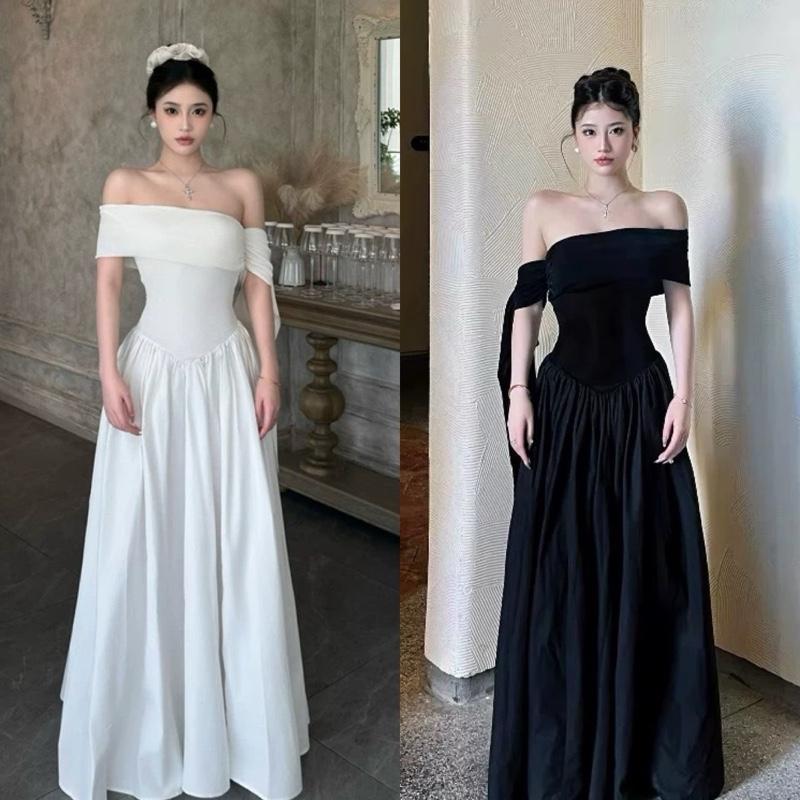 Váy body tay rơi đính nơ tùng xoè thô ulzzang tiểu thư đầm nữ sang trọng