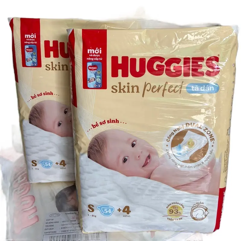 ￼Tã/Bỉm Dán Sơ Sinh Huggies Skin Perfect NB/S với 2 Vùng Thấm Giảm Kích Ứng Da tã của Cho Bé Voi