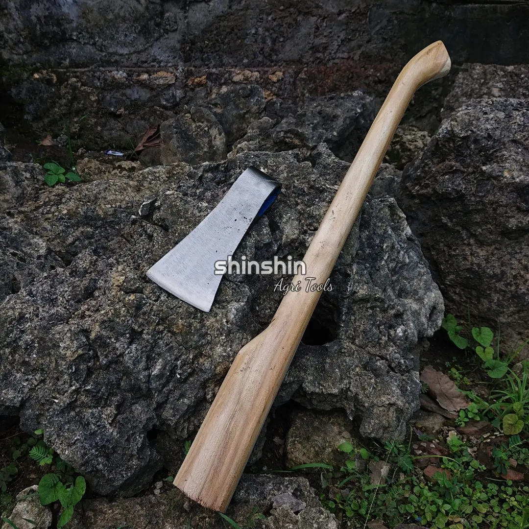 Paket Kapak Baja Finishing Putih Dan Gagang Kayu Jati/ Kapakk Belah Kayu/ Kapak Baja Kuat Anti Gompal