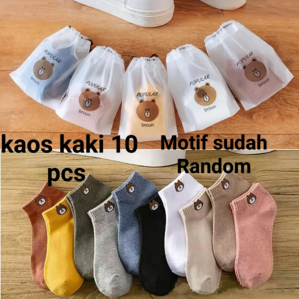 KAOS KAKI BERUANG ISI 10 PASANG FREE POUCH WARNA UDAH RANDOM