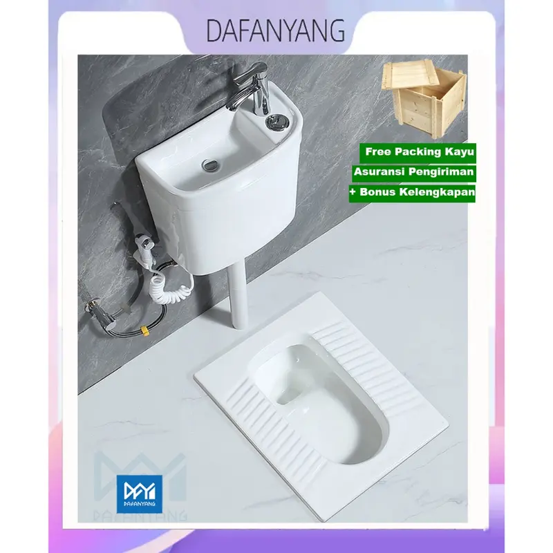 Kloset Jongkok Flush 1 Set Dengan Water tank Wastafel Keramik Model Terbaru | Toilet Jongkok Flush Water Tangki Wastafel Ceramic WC 0