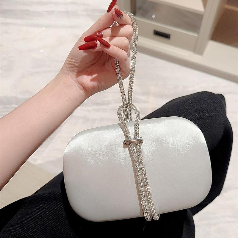Product Introduction of Bright Silk Evening Bag Elegant Rhinestone Decorative Chain Banquet Clutch Purse for Women Female 9