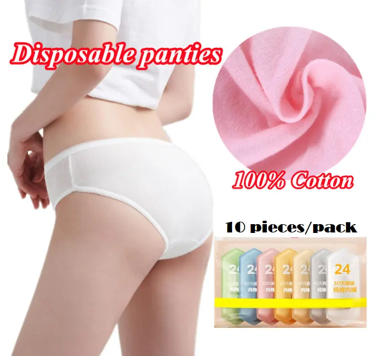 10pcs Disposable Underwear Individually Packed 100% Cotton Sterile Travel Panties For Women